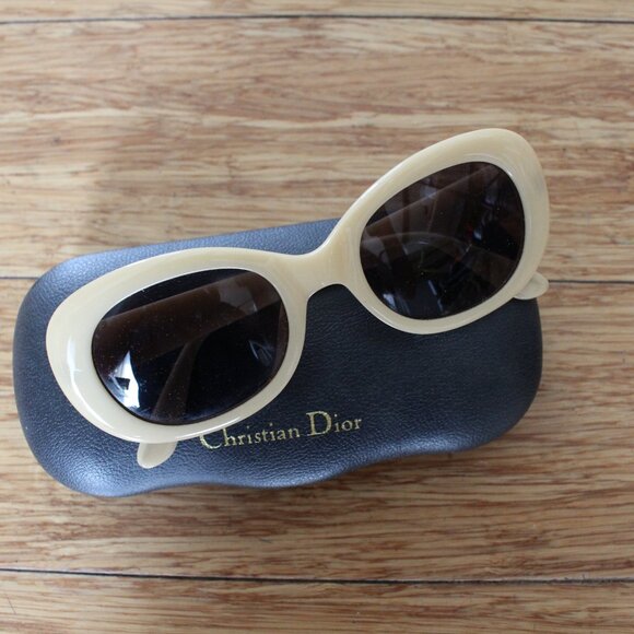 Christian Dior Vintage Italy Oval Ivory Round Sunglasses Kurt Cobain - Picture 5 of 5